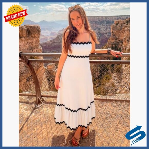 Women's Summer Spaghetti Strap Backless Smocked Midi Sundress - Picture 5 of 7